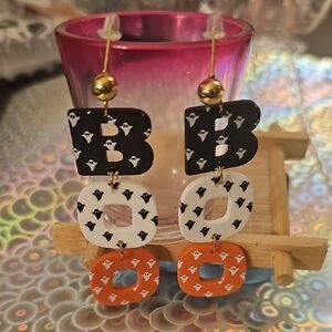 Black, White, and Orange Boo Earrings